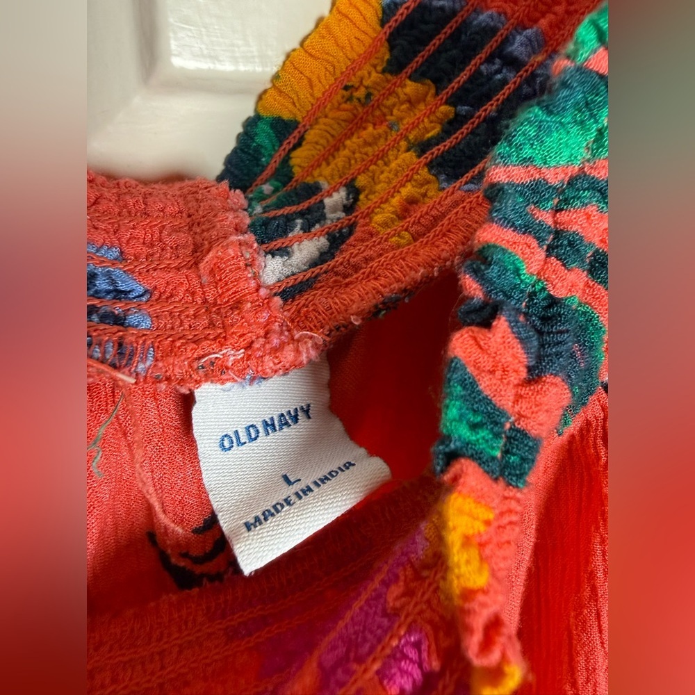 Old Navy Floral Off-Shoulder Midi Dress - Orange, Pink, Yellow - Picture 4 of 8